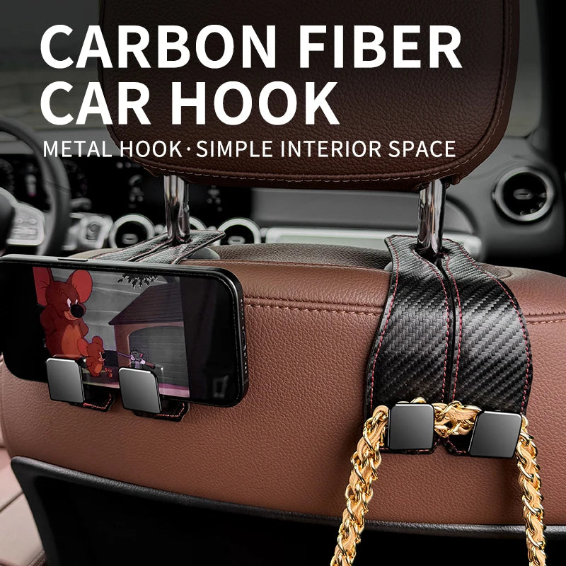 Leather Metal Hook Car Seat Back Organizer Hooks For Car Interior Accessories Bag Hanger Hook Phone Holder Single/Double Hook