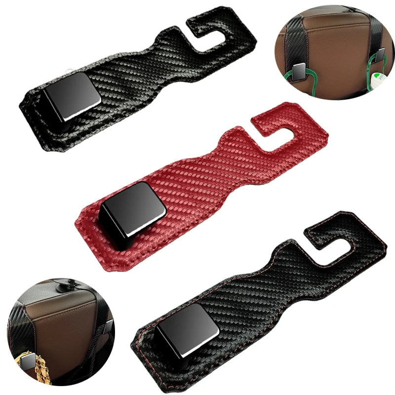 Leather Metal Hook Car Seat Back Organizer Hooks For Car Interior Accessories Bag Hanger Hook Phone Holder Single/Double Hook